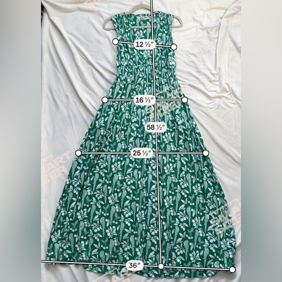 Boden Paloma Maxi Dress Green Parrot V Neck Smocked Waist Resort Coastal Size 4L - Picture 8 of 10